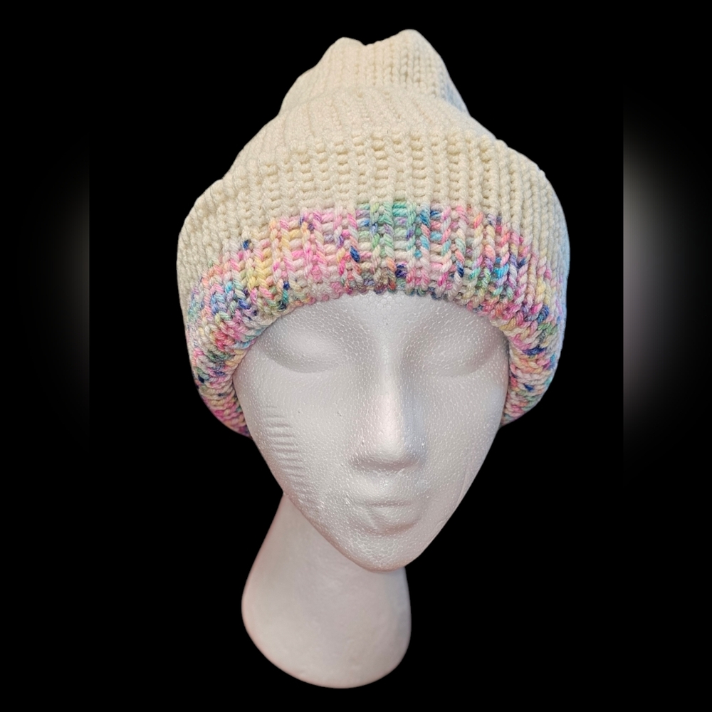 Cozy Knit Beanie with Multicolor Trim
